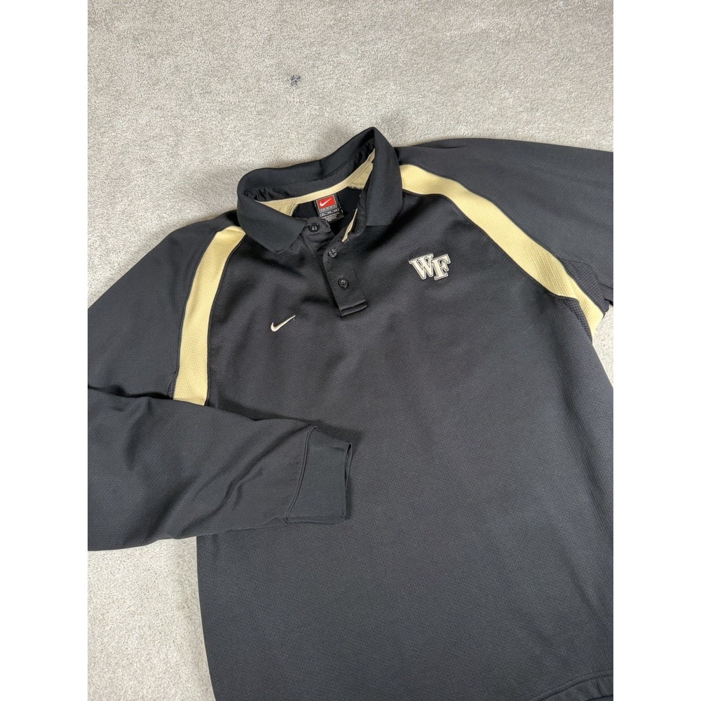 Vtg Nike Team Polo Shirt Mens XL Black Wake Forest Demon Deacons L/S Drifit Warm